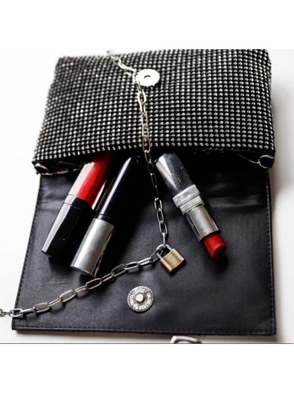 Black rhinestone clutch crossbody crystal shoulder bag with detachable chain - Picture 2 of 12